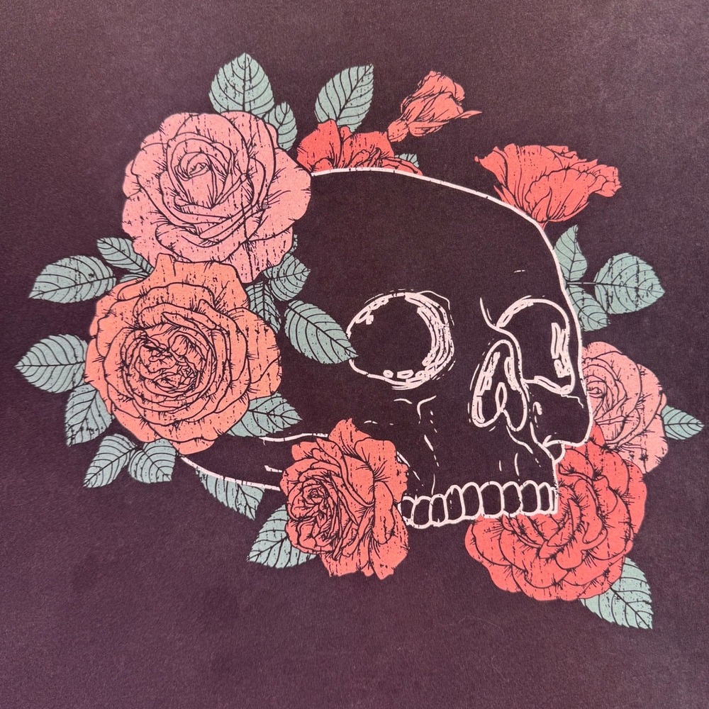 Free‎ State Graphic Shirt Women's Large Skull Floral Black Short Sleeve Grunge